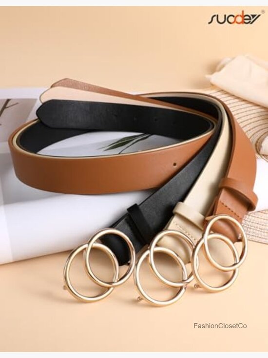 Faux Leather Double O-Ring Waist Belt for Jeans & Dresses main image 6